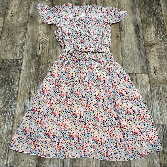 Rebecca Taylor Dress Size 12 Silk Floral Wrap Over Flutter Sleeves Preowned - Picture 4 of 12